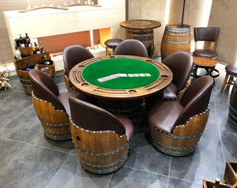 Wine Barrel Poker Set With Removable Dining Top (Poker Table -Wine Barrel Table-Barrel Chair - Game Table -Barrel Dining Table-Dining Table)