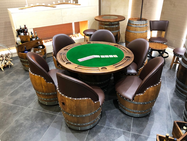 Wine Barrel Poker Set 6chair Game Table Set Etsy