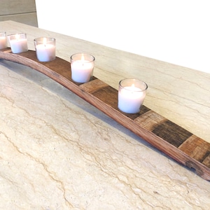 Whiskey Wine Barrel Stave Candle Holder, Table Centerpiece, Bourbon Barrel Home Decor, Unique Gift, Rustic Home Decor - Candles Included