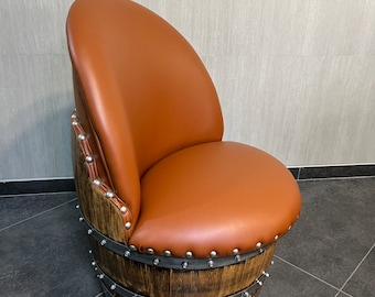 Wine Barrel Chair RUSTIC BROWN (Limited Colorway)  ( Barrel Chair - Whiskey Barrel Chair - Wine Barrel Chair - Bourbon Barrel Chair)