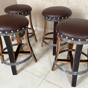 Wine Barrel Whiskey Barrel Stave Bar Stool (Wine Barrel Chair - Bar Stool - Pub Stool - Whiskey Barrel Bar Stool - Wine Barrel Bar Stool)