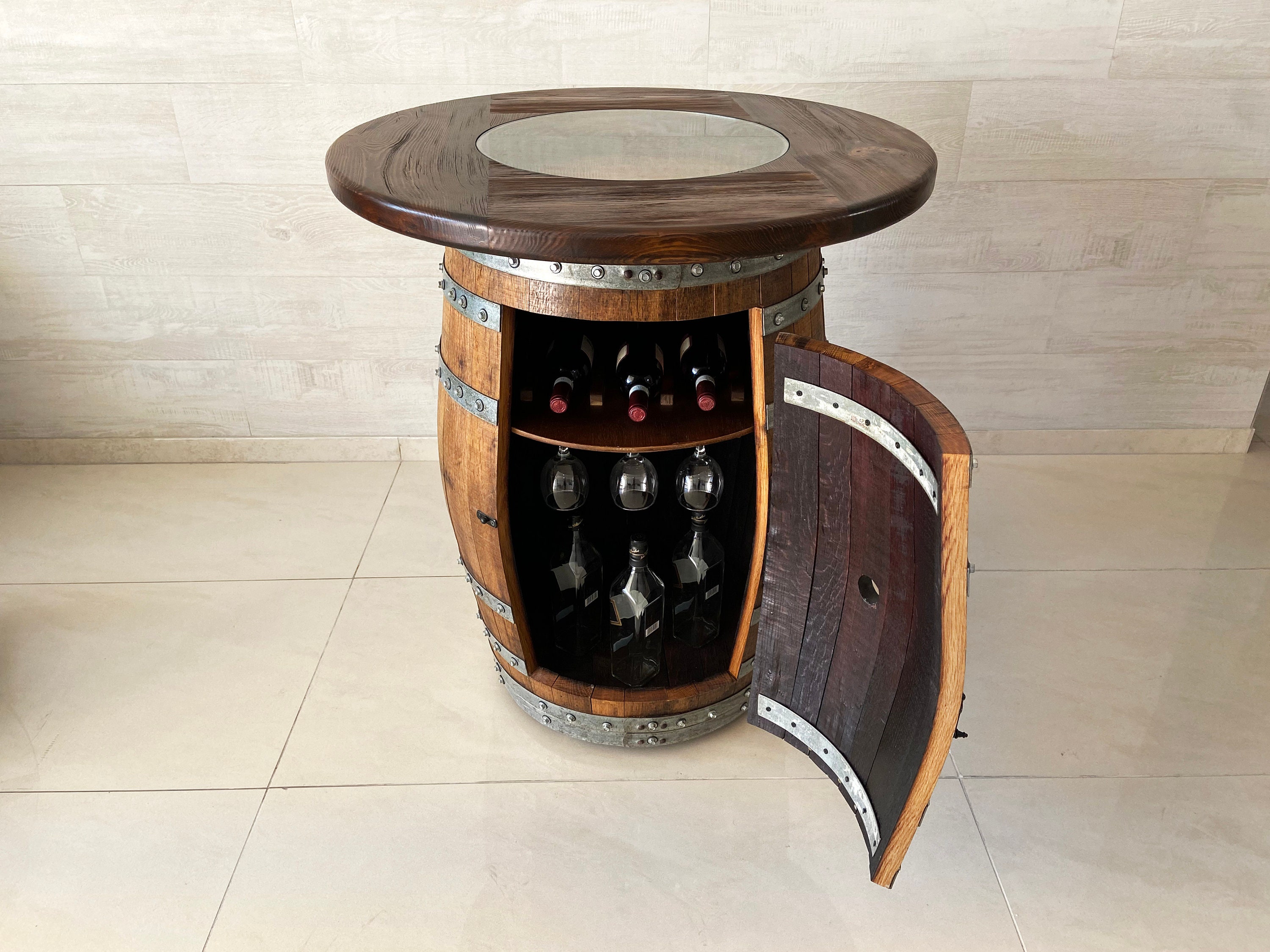 Big Truck Mechanic Garage Gifts for Men Farmhouse Rustic Round Whiskey  Barrel End Table