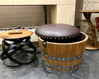 Wine Barrel Ottoman ( Barrel Chair - Whiskey Barrel Chair - Wine Barrel Chair - Bourbon Barrel Chair)