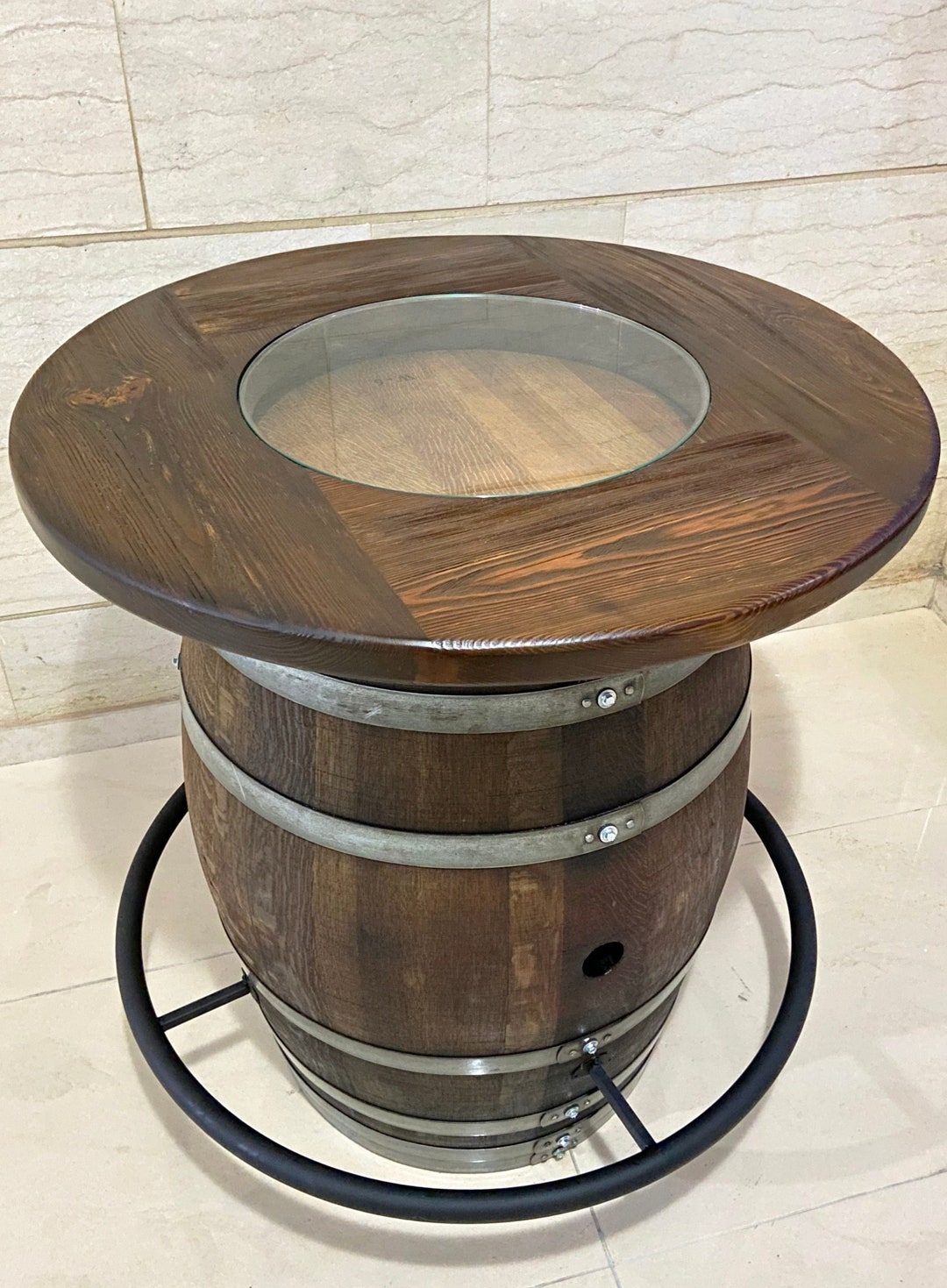 Bar Rek Rond Round Wood-Glass Top Top Only Wine Barrel Bar Top Whiskey Barrel Bar ...
