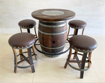 DIY Wine-Bourbon-Whiskey Bistro Kit (Barrel Not Included) (Bar Stool - Pub Stool - Whiskey Barrel Bar Stool - Whiskey Barrel Table Top)