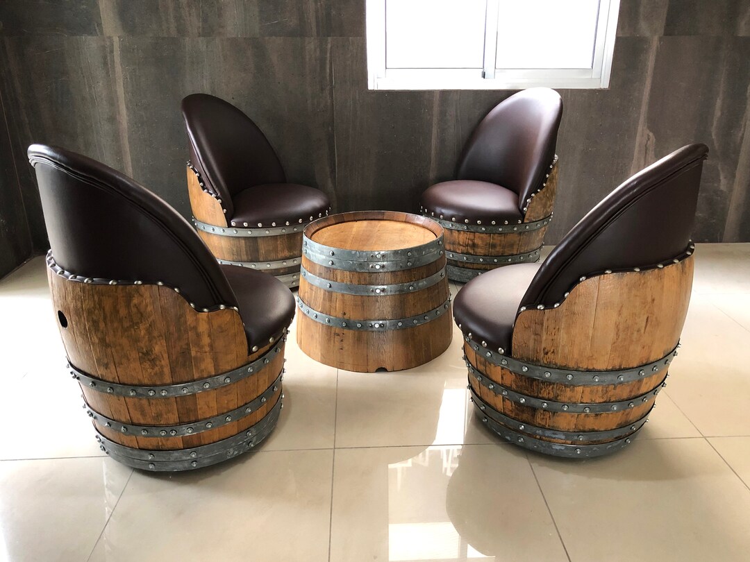 Wine Barrel 4 chair Half barrel Table Set wine Barrel Table Barrel