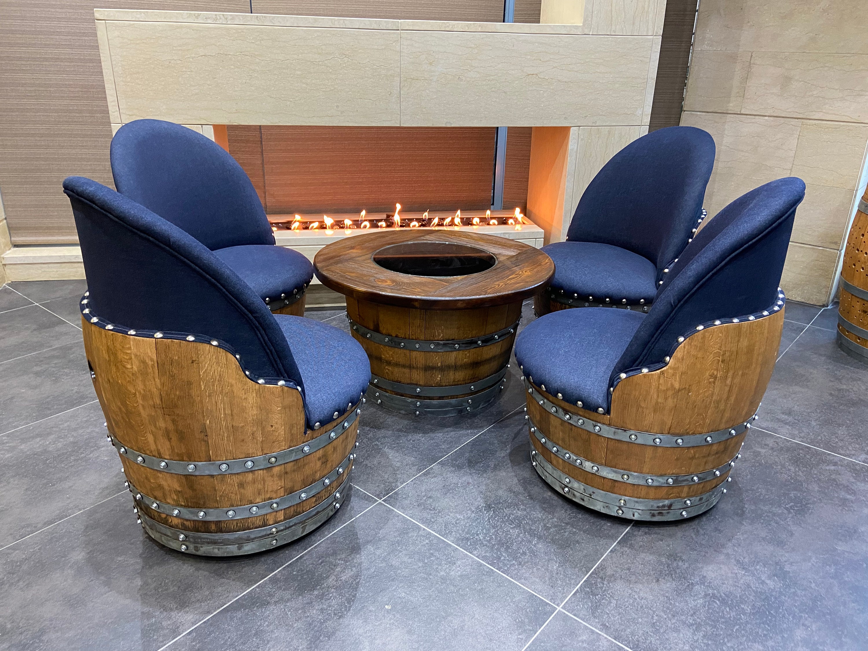 Wine Barrel Full Round Coffee Table Set With 4 Chairs Rustic Whiskey Barrel Furniture Set Handmade Solid Oak Free Shipping Etsy