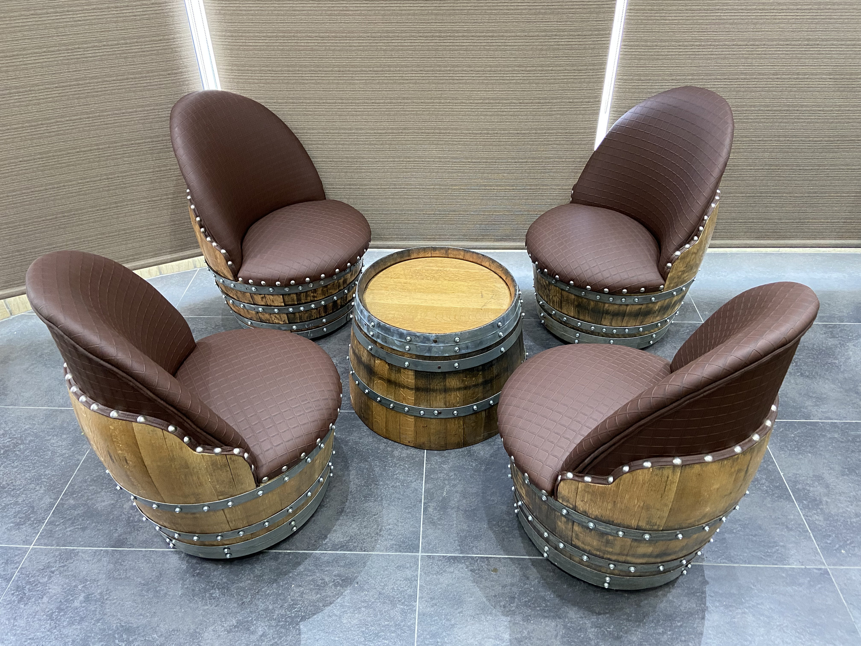 Wine Barrel 4 chair Half barrel Table Set wine Barrel Table Barrel