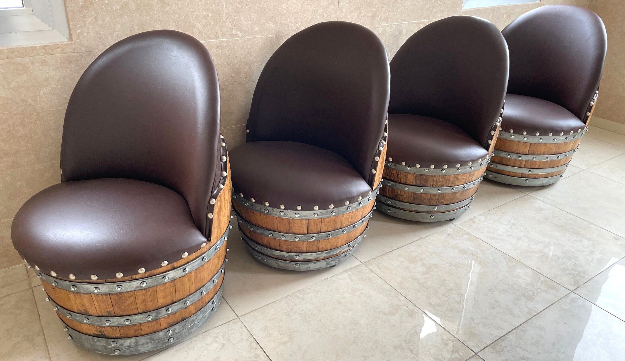 4 Pack x Wine Barrel Chair Brown Etsy