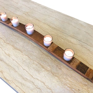 Wine & Whiskey Barrel Stave Candle Holder, Bourbon Oak Table Centerpiece with 5 Votives, Man Cave Decor Wedding Anniversary Gift image 3