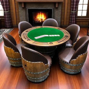 Wine Barrel Poker Set with Removable Dining Top - Game Table & Barrel Chair - Wine Barrel Table for Dining and Poker