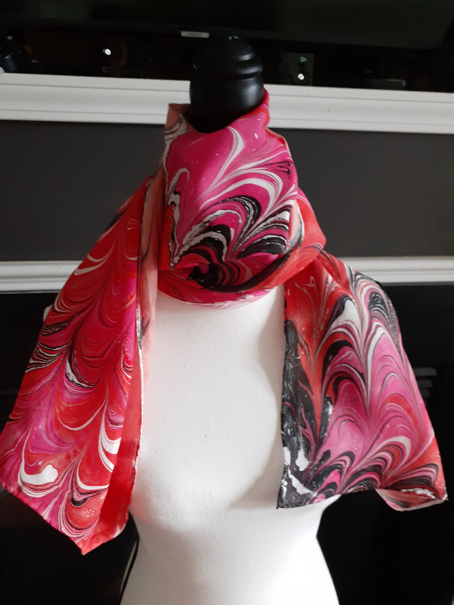 Silk Scarf Watermarbled by Hand Etsy