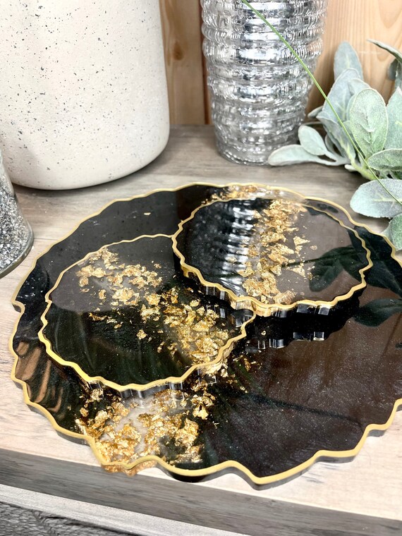 Decorative Black and Gold Tray Set Home or Office Decor Etsy