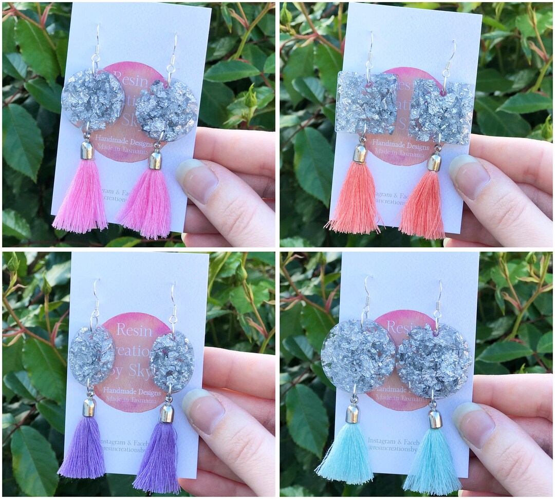 Silver Leaf Earrings With Tassels pink Coral Purple & Blue Etsy