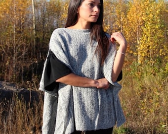 100% Baby Alpaca Wool Poncho / Open Side Peruvian Poncho/ Handmade