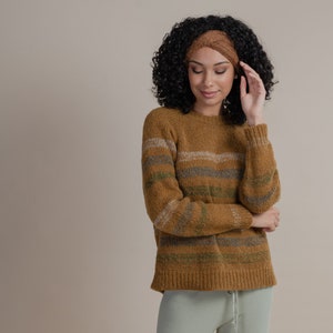 Alpaca Wool Crewneck Sweater, Striped Wool Pullover, Hypoallergenic, Cozy & Warm, Small
