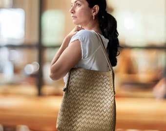 Leather Tote Bag / Woven Leather Bag / Women's Shoulder Bag/ Woven Leather Bag/  Leather Shopping Bag