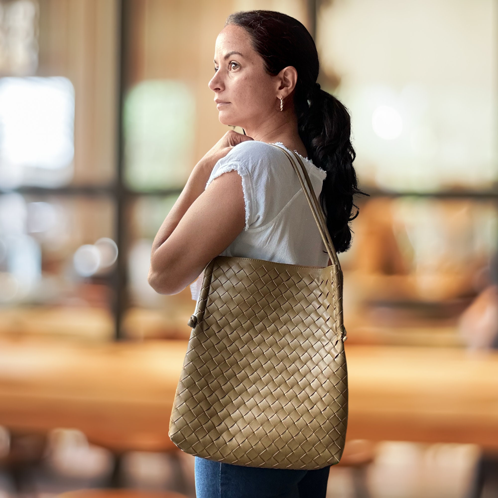 Woven Bag With Leather Handles -  Canada