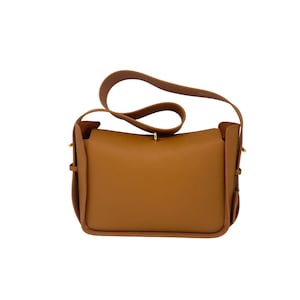 Leather Shoulder Bag, Camel Leather Bag, Adjustable Leather Bag