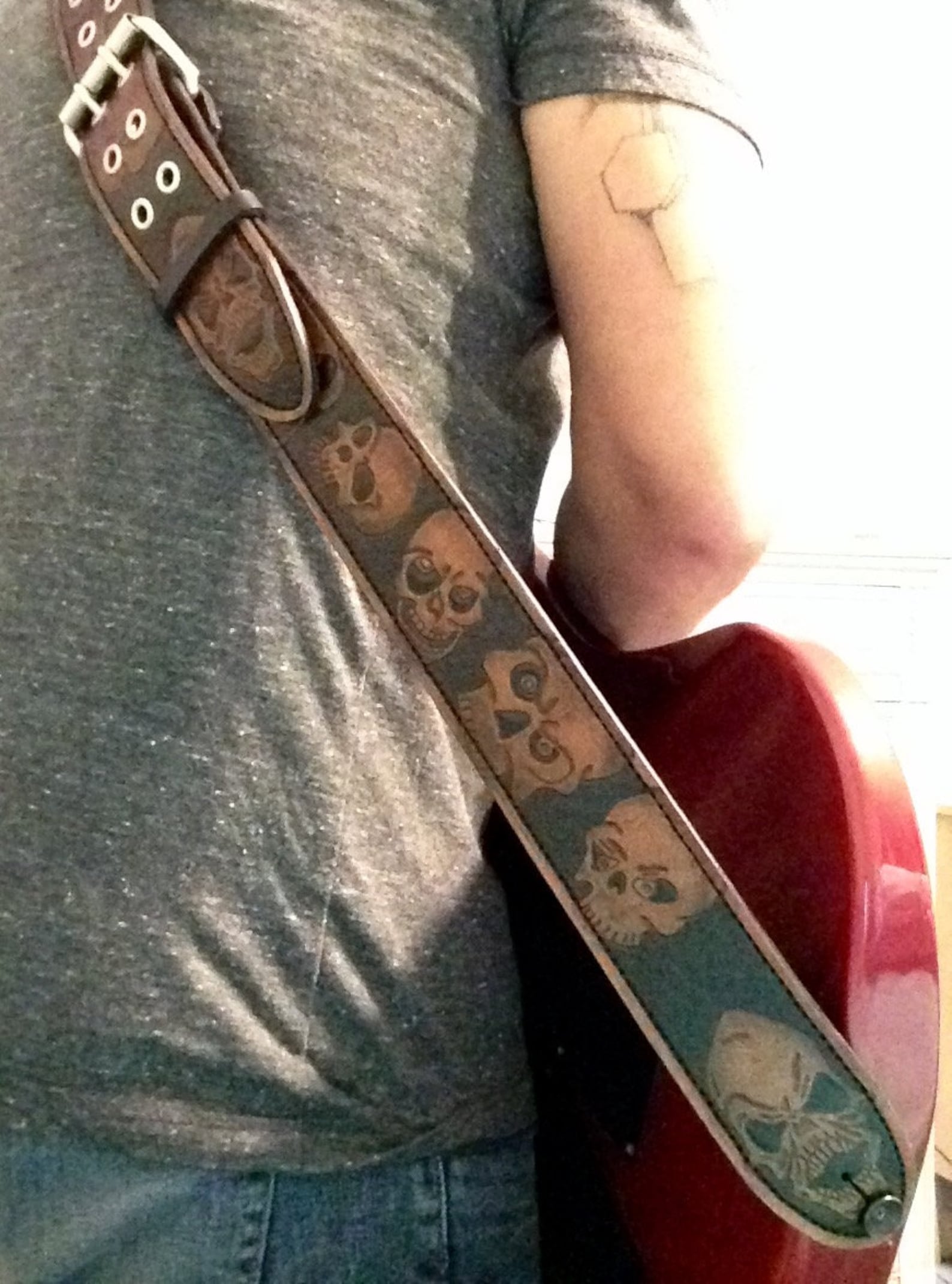 Guitar strap Skulls engraved leather custom guitar strap Etsy
