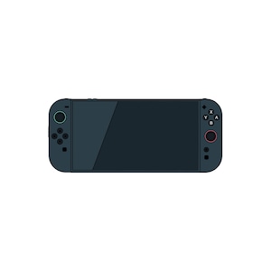 May include: A dark teal handheld games console with black buttons and a black screen. The console has a directional pad, buttons, and a joystick on the left, and buttons and a joystick on the right. The console is rectangular.