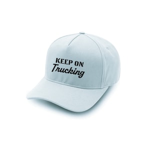 May include: A light blue baseball cap with black text that reads "KEEP ON Trucking" in a stylized font.