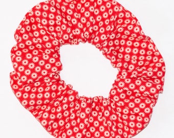 Scrunchie, Cotton Scrunchie, Scrunchies, Hair Tie, Hair Accessory, Ponytail Holder, Red and White Flowers