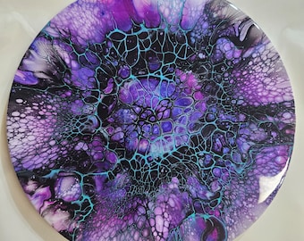 Pintura abstracta de resina fluida: decoración redonda de madera de 30 cm