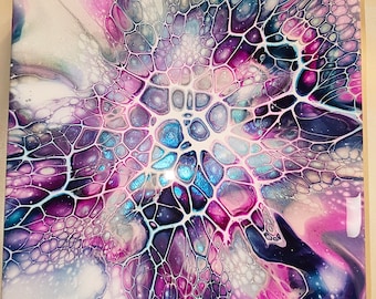 Pintura acrílica vertida con técnica Bloom: decoración abstracta fluida de 20 cm