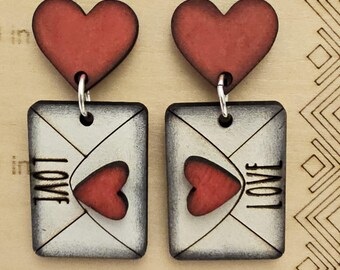 Heart Envelope Dangle Earrings | Valentine's Day Gift