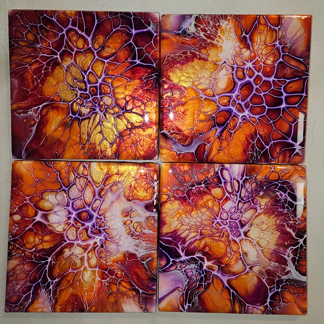 Sheleeart Bloom Fluid Art Coasters Finished With Resin - Etsy