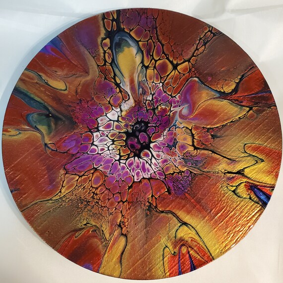 Sheleeart Bloom Fluid Art Cradled Wood Round 12 Inch Etsy UK
