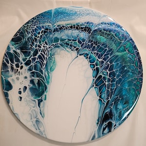 30 cm ronde Sheleeart Swipe acrylverf afgewerkt met hars (op MDF-plaat) - schildersezel inbegrepen