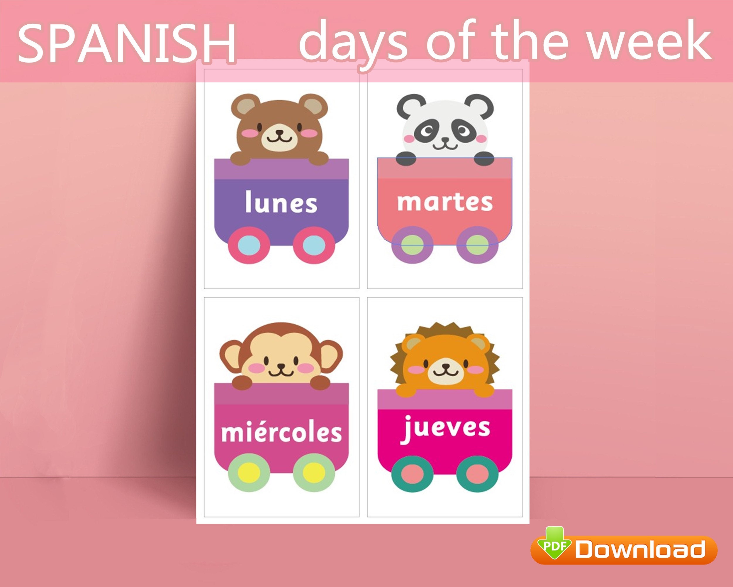 The Days of the week Flashcards Spanish Printable Kids Cards - Etsy España
