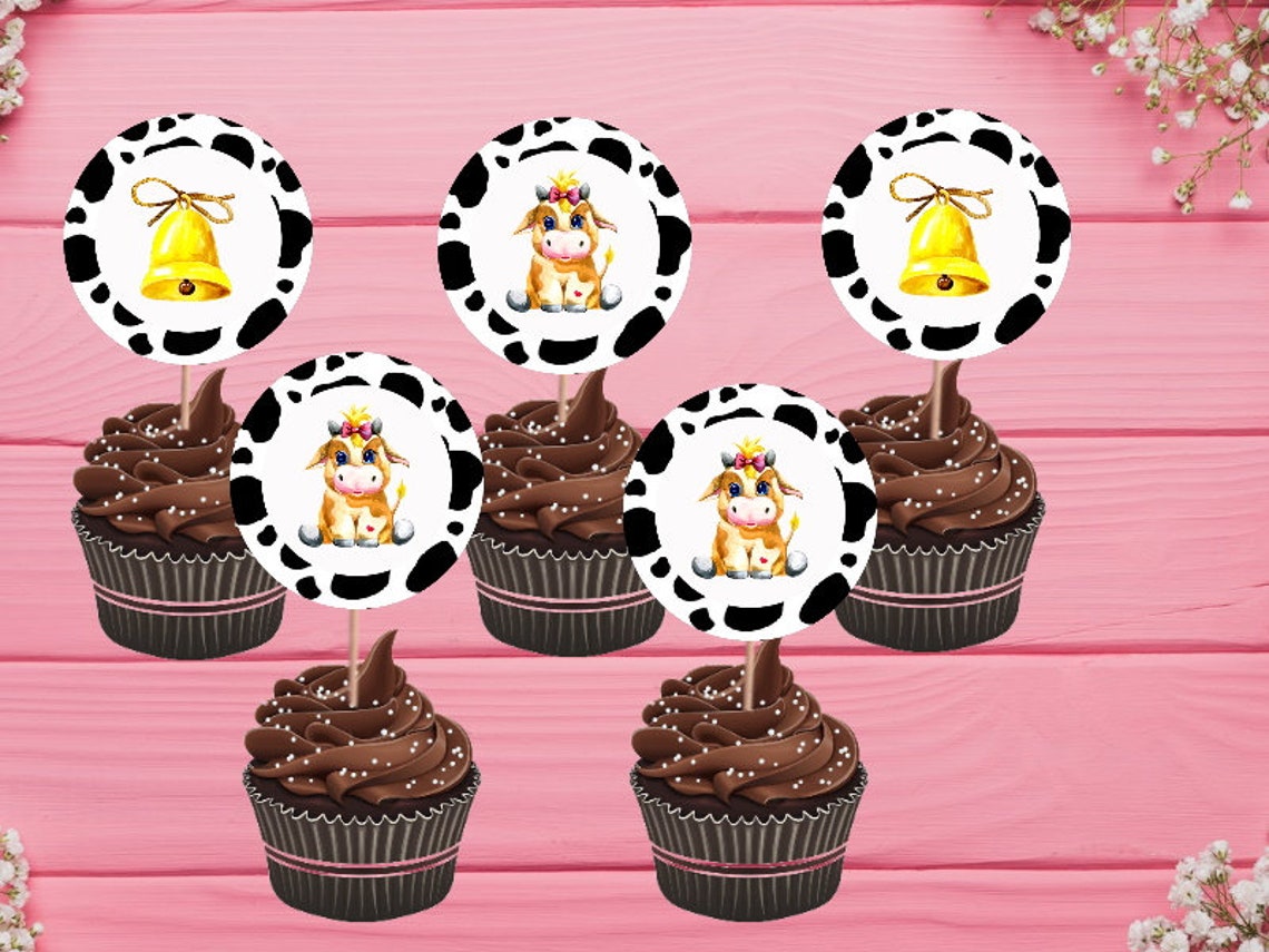 Cow Baby Girl Cupcake Toppers Bull Birthday Party Etsy