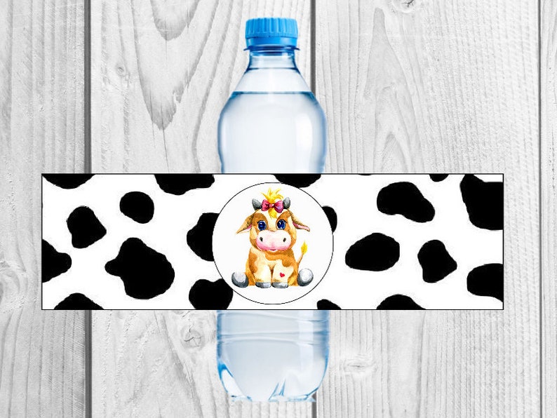 Cow water bottle labels template Bull baby shower birthday Etsy