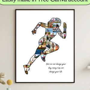 Personalized Running Woman Photo Collage Template Custom Gift for Female Runners Gifts For Athletic Woman Marathon Lover Gift Running Poster