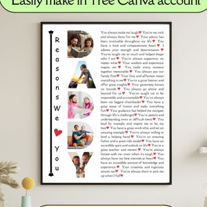 Custom Reasons We Love DADDY Photo Collage Template Personalized Father&#39;s Day Gift for DAD Picture Frame Printable Gift From Wife Daughter