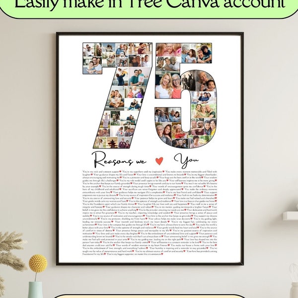 75 Reasons We Love You Editable Template 75th Birthday Gift For Grandparents Custom Photo Collage Picture Frame Printable Gift For Dad Mom