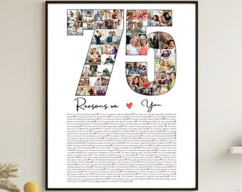 75 Reasons We Love You Editable Template 75th Birthday Gift For Grandparents Custom Photo Collage Printable Photo Gift For Dad Mom