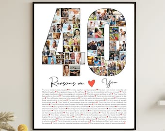 40 Reasons We Love You Editable Template Canva 40th Birthday Gift For Women Custom Photo Collage Picture Frame Printable Gift For Husband