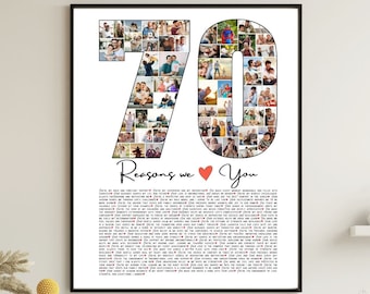 70  Reasons We Love You Editable Template 70th Birthday Gift For Father's Day Custom Photo Collage Picture Frame Printable Gift For Dad