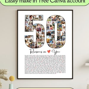 50  Reasons We Love You Editable Template For Father's Day Custom 50th Birthday Photo Collage Thanksgiving Day Printable Gifts For Dad Papa