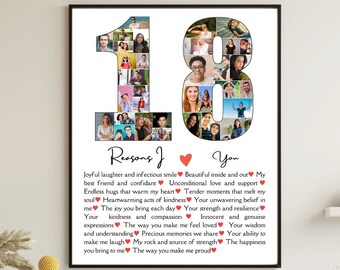 18 Reasons I Love You Editable Template 18th Birthday Gift For Son Daughter Custom Photo Collage Picture Frame Printable Gift For Grandchild