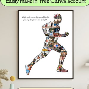 Personalized Man Running Photo Collage Template Custom Gift for Male Runners Gifts For Athletic Marathon Lover Running Pose Art Print Poster