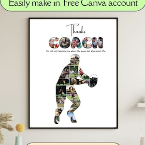 Modello di collage personalizzato per allenatore di ringraziamento Grazie regalo allenatore di rugby Collage fotografico Regalo personalizzato per allenatore Poster di rugby per la serata degli anziani