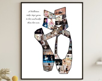 Plantilla de collage de fotos de zapatillas de ballet personalizadas Regalo personalizado para bailarina de ballet Regalo de Navidad para mujer Impresión de bailarina bailando