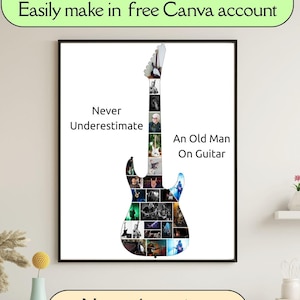 Custom Guitar Photo Collage Template Personalized Electric Guitar Gifts Guitar Lover Birthday Gift For Guitar Player Band Lover Gift Artwork