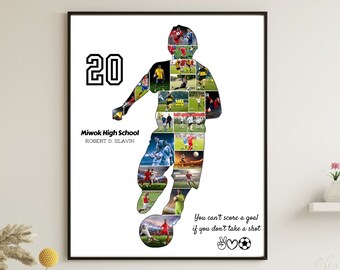 Custom Soccer Photos Collage Template Personalized Gift For Men for Boys Kids Soccer Collage Poster High School Soccer Boys Senior Gifts