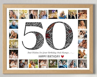 Custom 50th Birthday Photo Collage Template Personalized 50th Birthday Gift for Women Gift for Man Picture Collage Word Art Printables